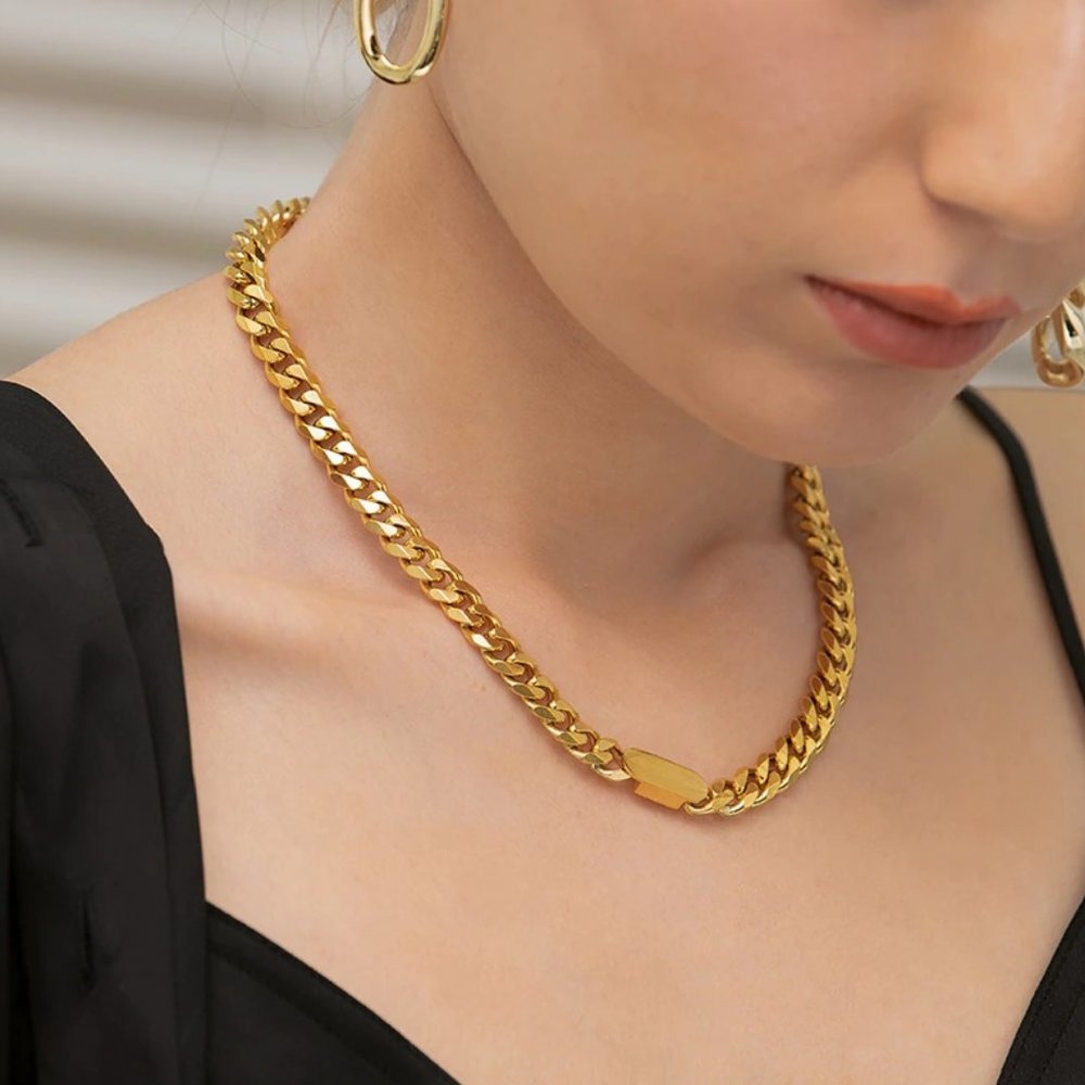 New 18K Gold Plated Chunky Link Chain Necklace 9b - Picture 2 of 6